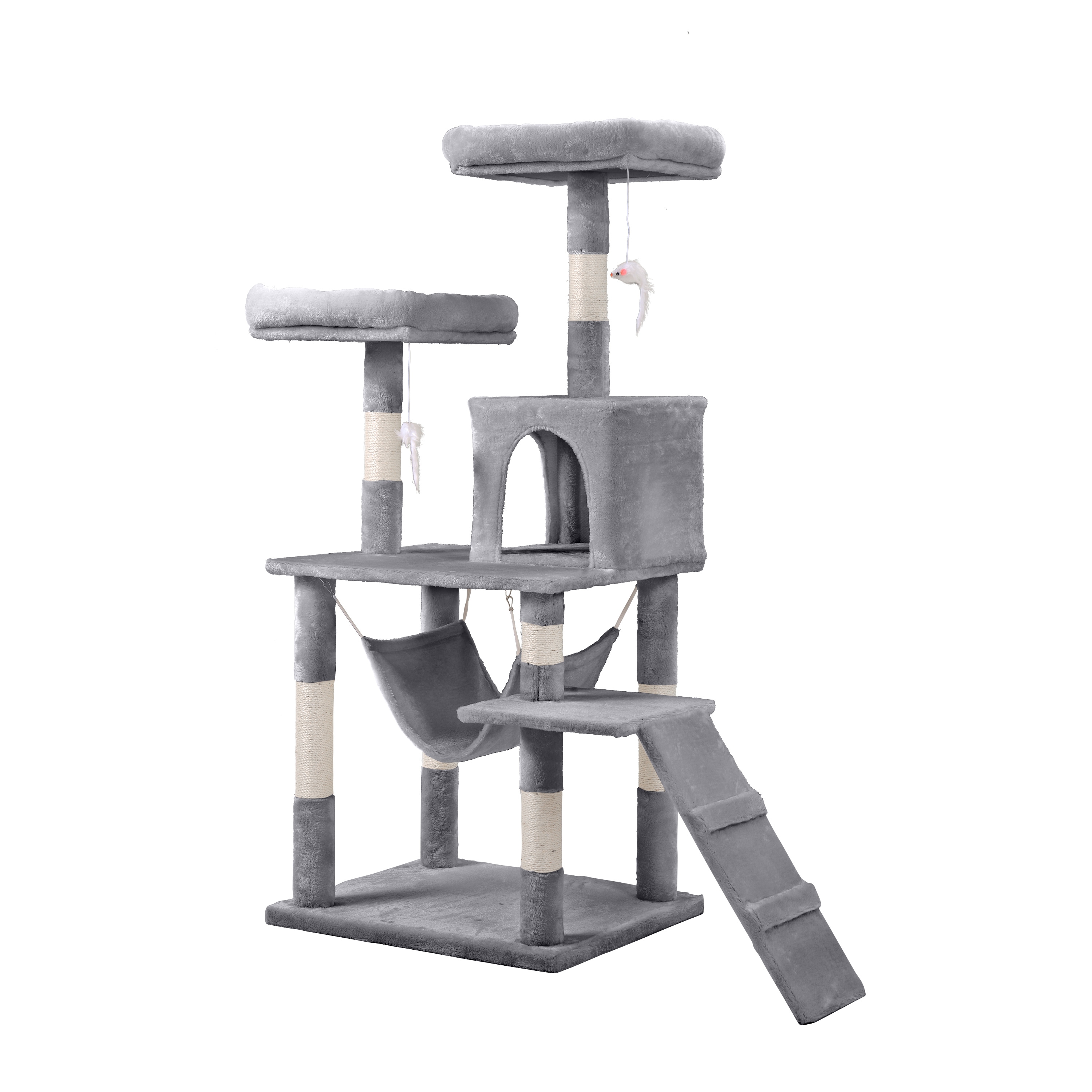 [国内即発送]キャットタワー 据え置き ハンモック 麻紐 全高145cm　ネイビーブルー【ブルー】