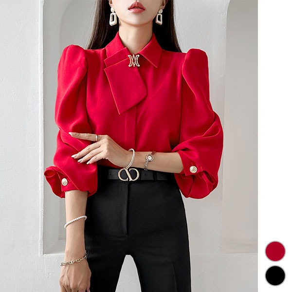 ブラウス レディース トップス カットソー 長袖 パブスリーブ ボリューム袖 シャツ バルーンスリーブ 上品 おしゃれ オフィス きれいめ 春 秋 韓国 to27762