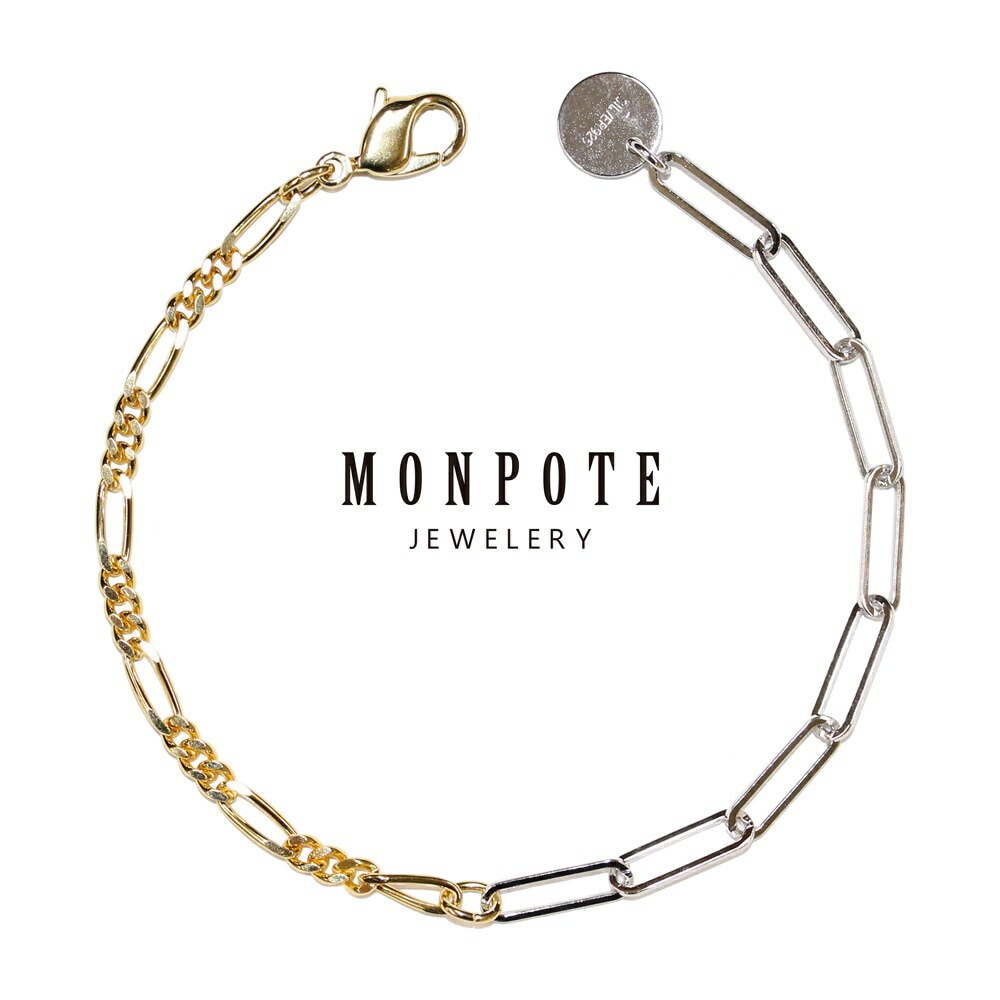 モンポット ブレスレット レディース チェーンブレスレット バイカラー シルバー イエローゴールド 普段使い おしゃれ プレゼント 大人 女性 誕生日 きれい シンプル 結婚祝い 結婚記念日 母 妻