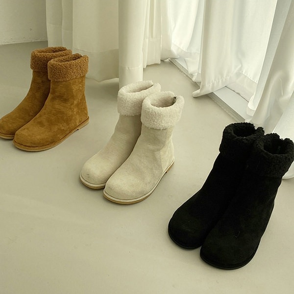 ショートブーツ ムートンブーツ オブリークトゥ バックジップ