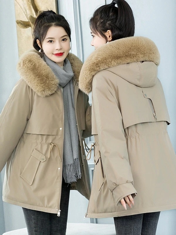 セミロング 厚手 ウォーム ジャケット ファーカラー コットンジャケット 大きいサイズ 綿入れ トップス ダウンジャケット