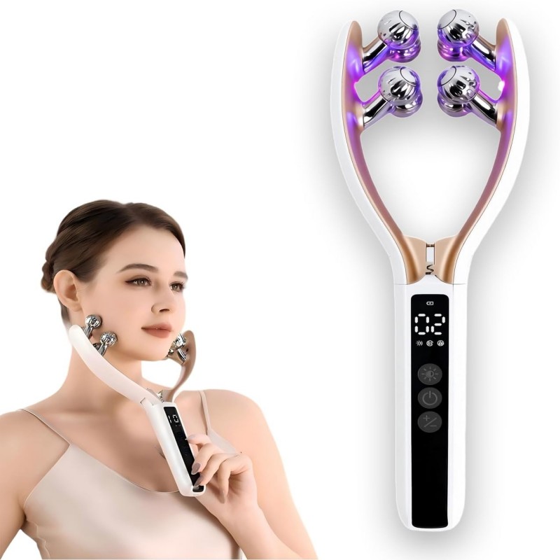 EMS美顔器 美顔ローラー 小顔 リフトケア フェイス＆ボディー用 RF 微電流 LED機能付き マイクロカレント Type-C充電 電動 男女兼用 ギフト 液晶表示 Type-C充電式 男女兼用 日