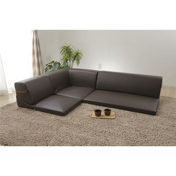 コーナーソファー 3点セット 1人掛け＋2人掛け＋コーナーソファ PVC ブラウン 2P：幅98cm ウレタンフォーム 日本製