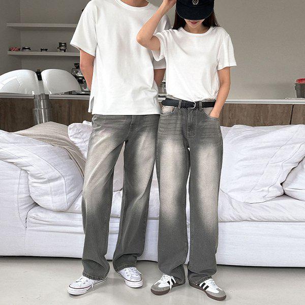 男女共用 グレーティン ダメージ ワイド デニム パンツ UJ-JEA-8061
