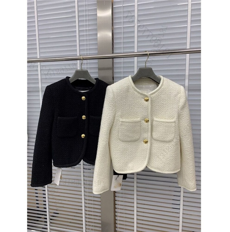 ティナ カジュアル ブラック アンド ホワイト メタル ボタン コート レディース 2022年秋 スモール フレグランス コート オールマッチ 薄手 ショート トップ