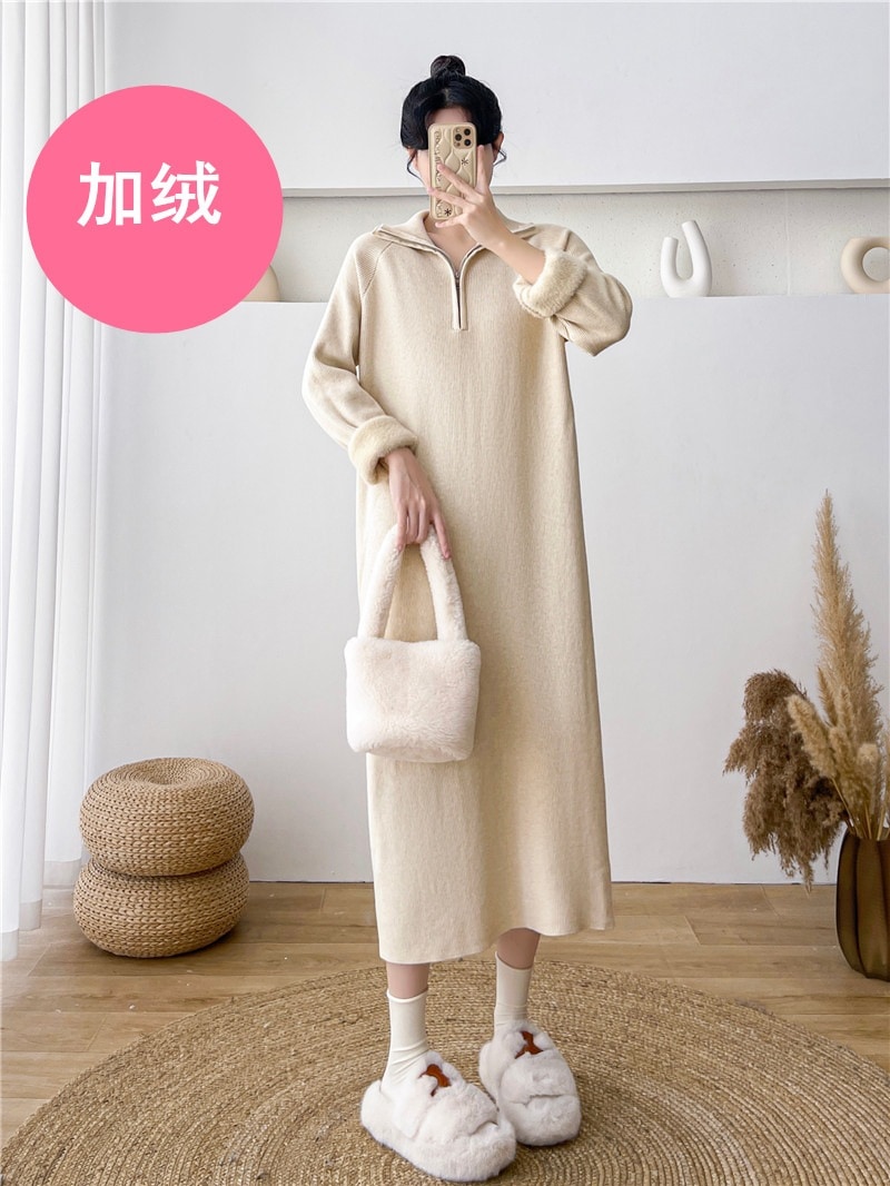 インナーロングスカート中わた入りハーフハイネックニットワンピース子供秋冬新作ロングセータードレス