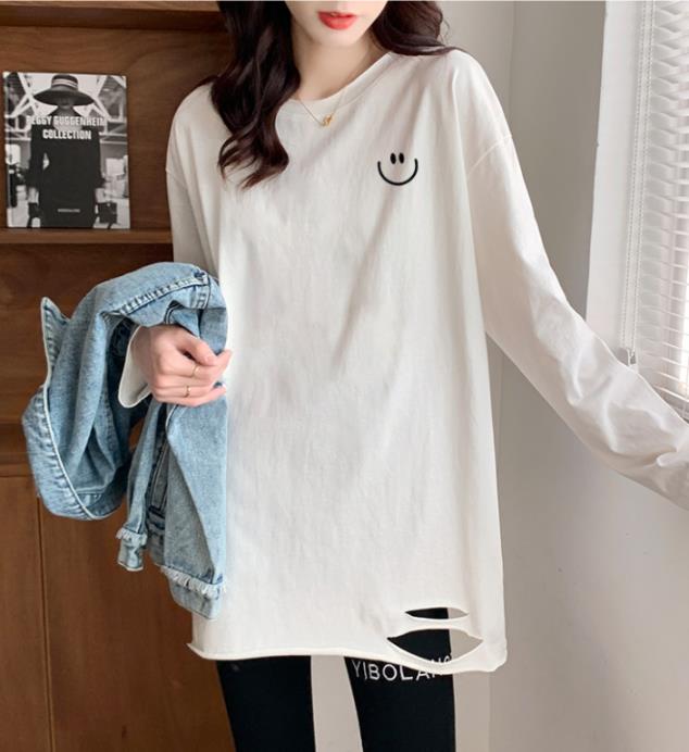 リアルショットリアルプライスミッド長いスリーブスリーブシャツ女性秋と冬の新しいプラスベルベットルーズインナーTシャツトップ