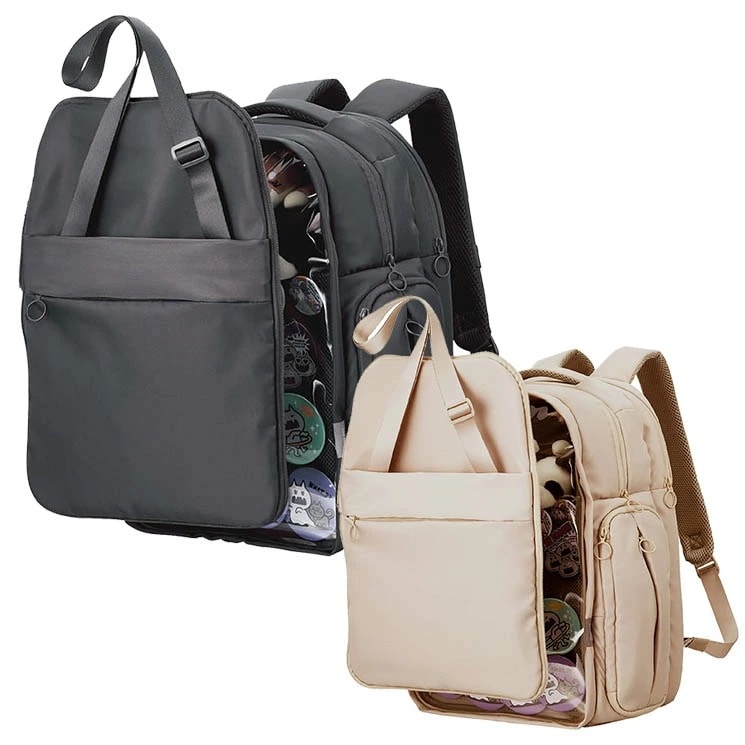 リュック バックパック 痛バッグ Lサイズ 大容量 ビジネス 推し活 2Way使用 撥水加工 ショルダーバッグ付 レインカバー付属 ブラック グレージュ