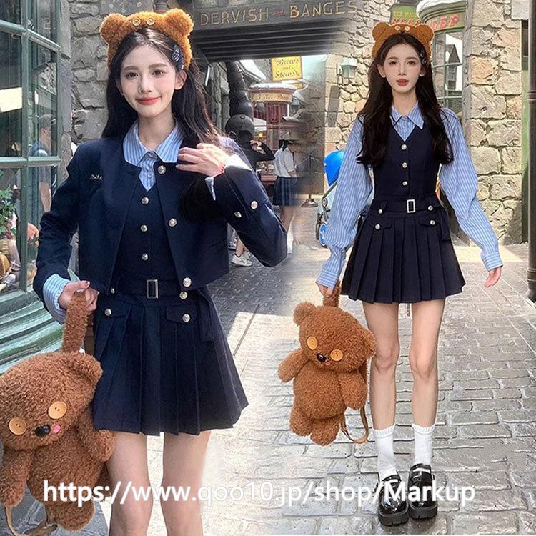 【制服標準装備】韓国 制服 卒業式 スーツ 女の子 150 160 なんちゃって制服 セット ブレザー シャツ 長袖 ジャンパースカート ハイウエスト 卒服 韓国 制服 卒業式 小学校女子