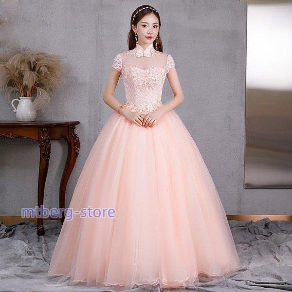 新作 ドレス ウェ ウエドレス パイン 可愛い花びら 音楽 立襟 お呼ばれ 舞台衣装 撮影 エレ 演奏会 姫系h4920