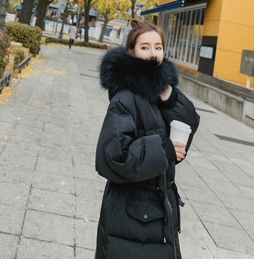 5234.ファーフード付きダウンコート（ブラック）2019 春夏 sale 春夏 sale アウター ジャケット 美ライン おしゃれ きれいめ オフィス ビジネス お出かけ パーティー 女子会 普段使