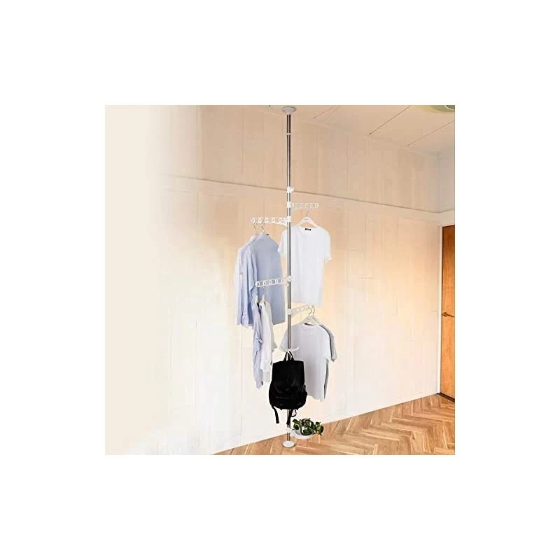 即納BAOYOUNI 室内物干し つっぱり式 物干しポール ハンガーアーム 洗濯物干し （ 部屋干し 突っ張り式 突ぱり式 ランドリー 突張り式 突っぱり式 物干しスタンド ） (白)
