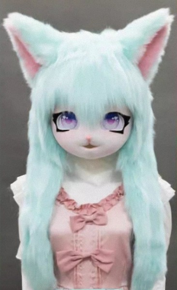 着ぐるみヘッド 猫 白緑 全頭ヘッド ケモノ マスク ファースーツ ぬいぐるみ コスプレ コスチューム