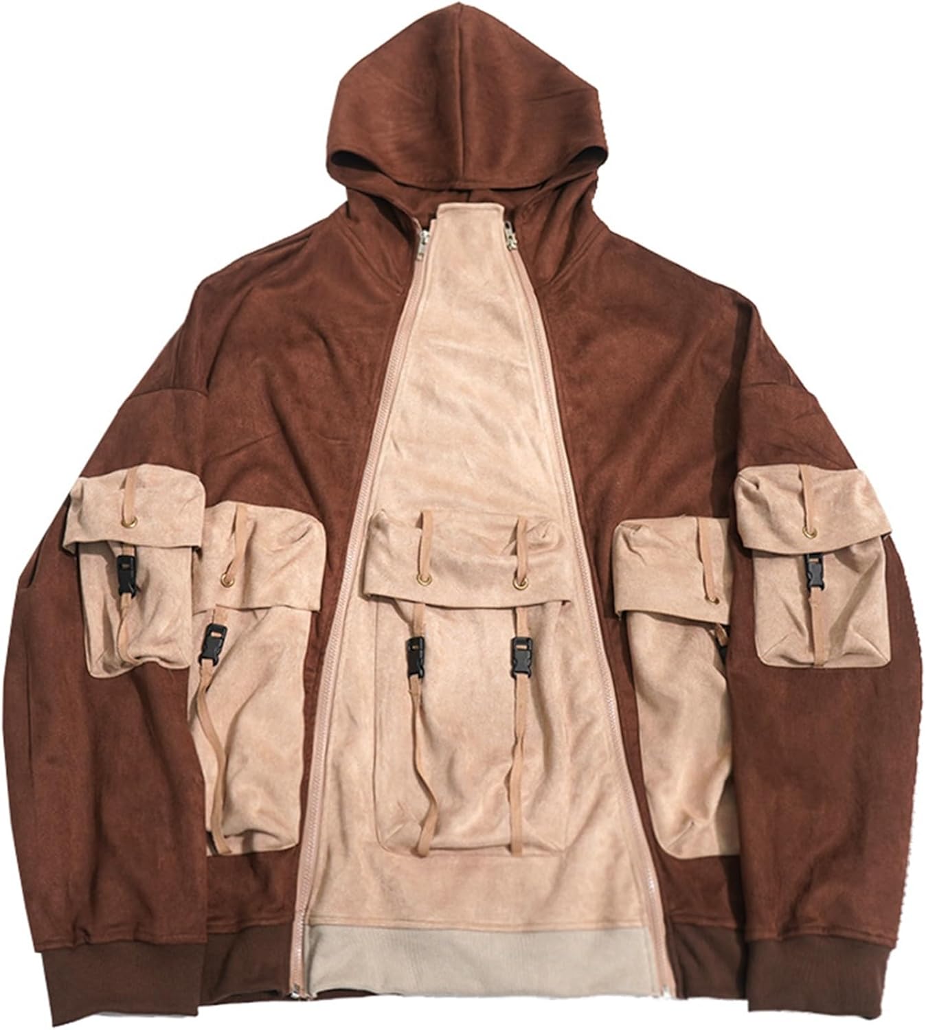 プルオーバー フード付 パーカー マルチポケット メンズ 切り替え 原宿 オーバーサイズ 長袖 個性的 トレーナー 防風 ジップ パッチワーク 綿 カジュアル アウトドア ヒップホップ ストリート 上