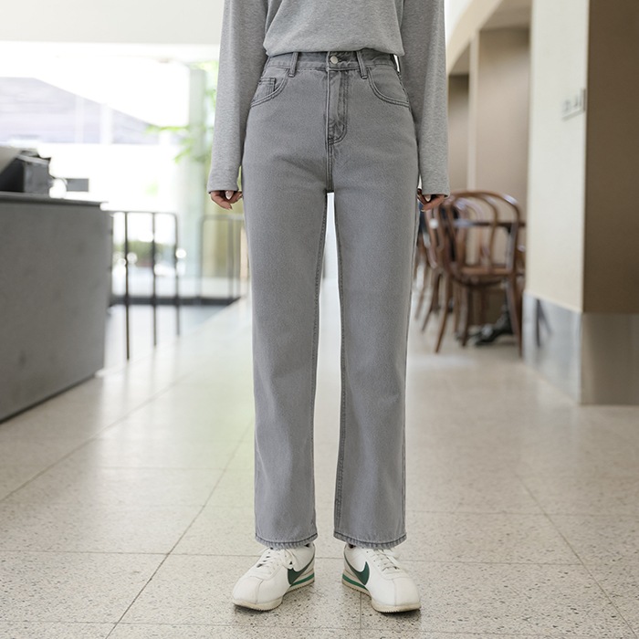 [韓国ファッション] レディース用 裏バンディング ボーイフィット ストレート デニムパンツ