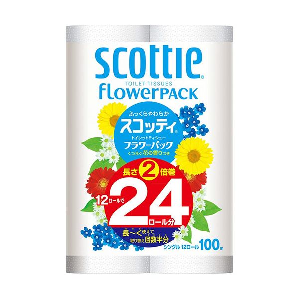 （まとめ）日本製紙 クレシア スコッティ 2倍巻きフラワーパック シングル 芯あり 100m 1パック（12ロール）(×5セット) 5,611円