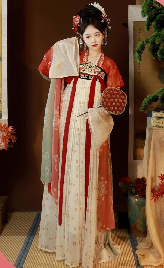 コスプレ衣装 中華衣裳 豪華6点セット 変装レディース 漢服ドレス 中華コスプレ衣裳 中国古代 宮廷 お姫様 皇后 貴妃 コスム 変装 仮装 華やか チャイナ服 振袖の羽織とストール2点付き エ