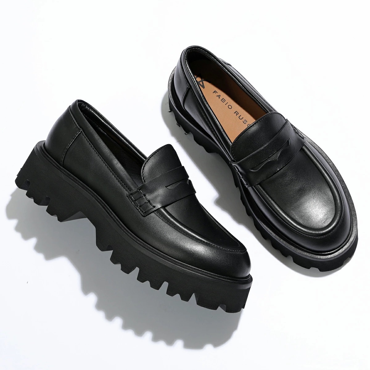 FABIO RUSCONI ファビオルスコーニ コインローファー MQ2600 VITELLO レディース レザー チャンキーヒール 厚底 軽量 シューズ 革靴 NERO