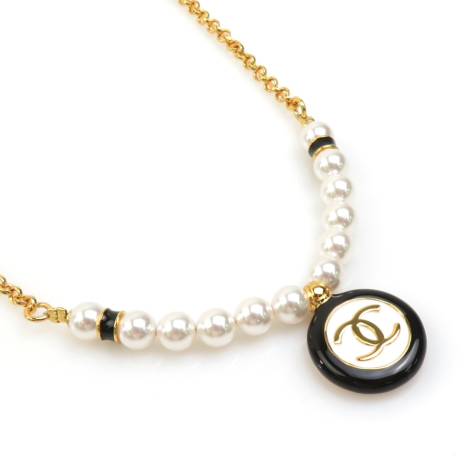 シャネル CHANEL ネックレス メタル/フェイクパール ゴールド×ブラック×ホワイト レディース r10738g