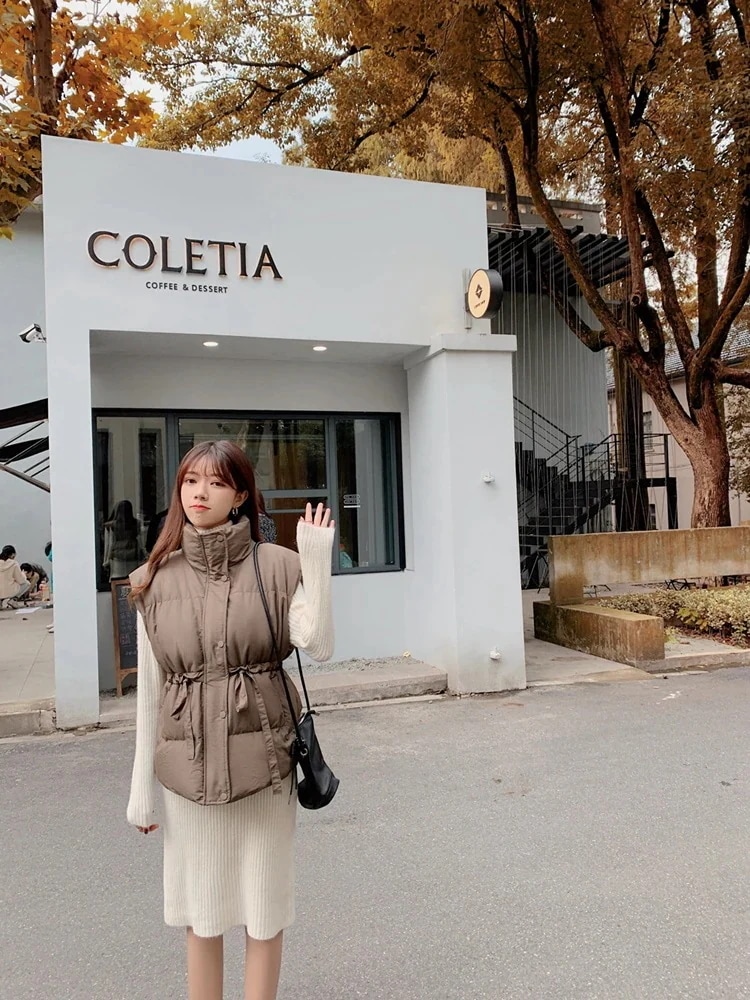 韓国ファッション コットン ベスト コート 気質 巾着 オシャレ ゆったりする