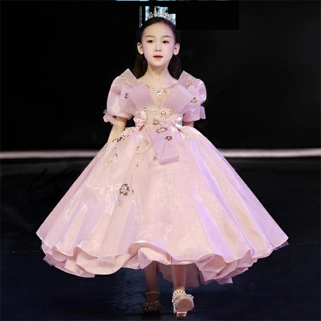 ピンク ロングドレス　キッズ　ドレス　子供ドレス　Aライン　マキシ丈　フォーマルドレス　ワンピース　キッズ服 子供服 女の子 子ども　発表会　七五三　演出舞台結婚式卒業園　入園式 ピアノ　100-16