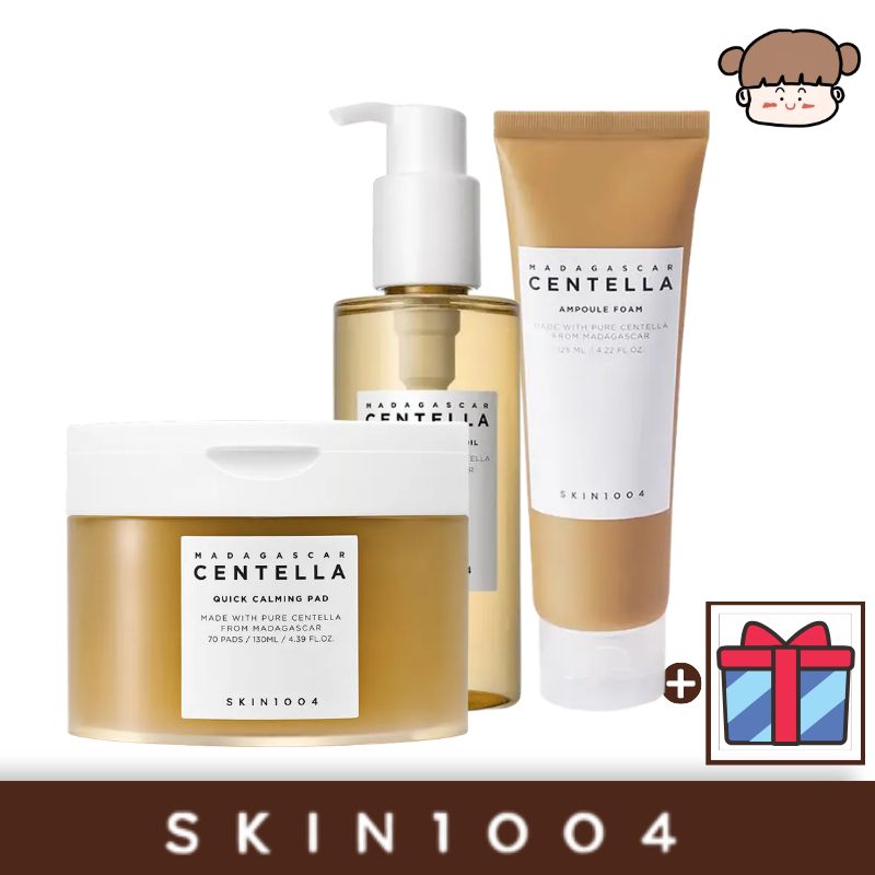【鎮静クレンジング3STEP SET】 SKIN1004 マダガスカル センテラ ライトクレンジングオイル 200ml + アンプルフォーム 125ml + クイックカーミングパッド /敏感肌 ダブル