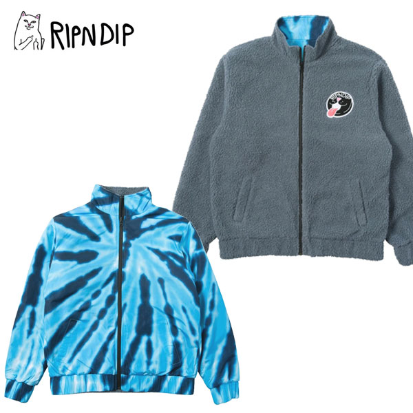 リップンディップリップンディップ Pill Reversible Sherpa Varsity JacketSolid Gray Blue Dye ジャケット アウター 男性用 メンズ [BB]