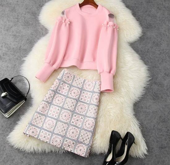 上下セット ツーピース 二点セット レディース スカート セーター セットアップ ミニ 長袖