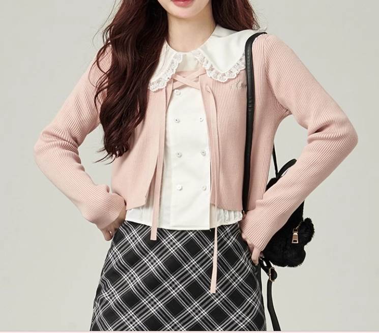 レディース スカート トップス ブラウス ニット カーディガン セットアップ アンサンブル ミニスカート ミニ 膝下 膝上 ミモレ 長袖 襟付き 丸襟 りぼんタイ タイト スリム 細身 ストレート セ