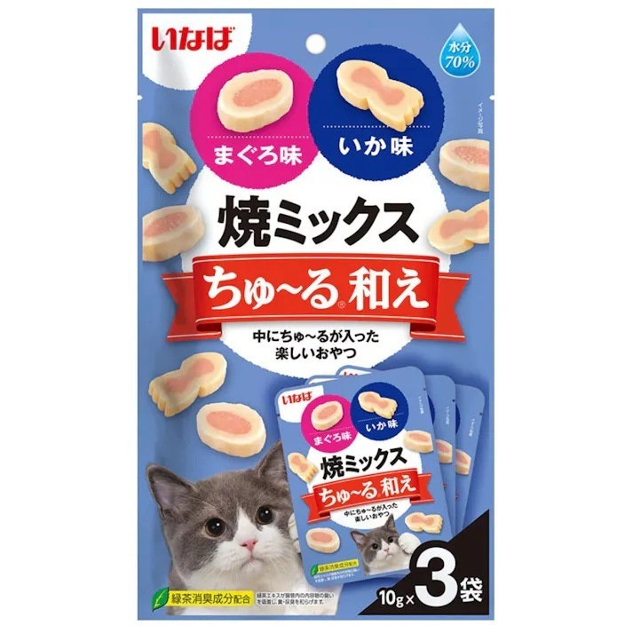 【24個セット】焼ミックスちゅ～る和えまぐろ味といか味10g×3袋