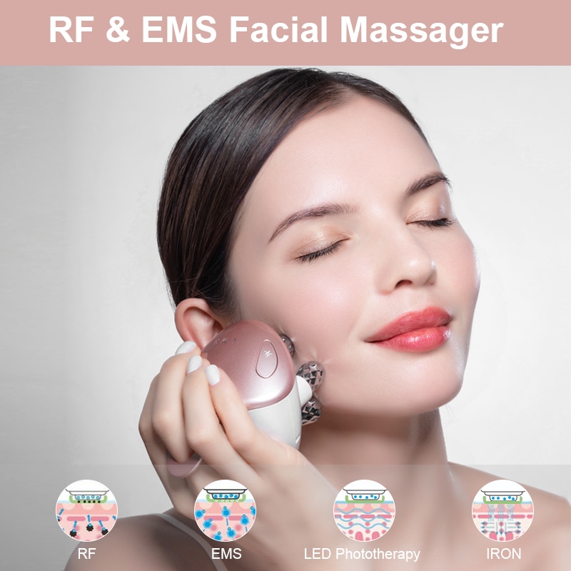 (送料無料) 5合1顔マッサージ器/4 Dヘッド付きRF EMS/家庭用美容器/5光の色モード