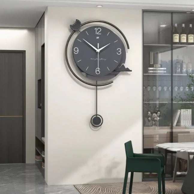 掛時計 モダン 静音 静か 振り子時計 シンプル 見やすい おしゃれ 北欧風 壁時計 木製 丸い 乾電池 大きい ブラック 可愛い リビング 寝室 ホームデコ