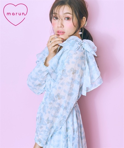 ロング・マキシ丈/半袖 大きいサイズ リボンスリーブワンピース marun