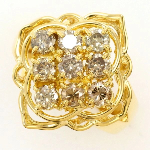 K18 18金 YG リング 指輪 8号 ブラウンダイヤ 1.00 カード鑑別書 ジュエリー 中古