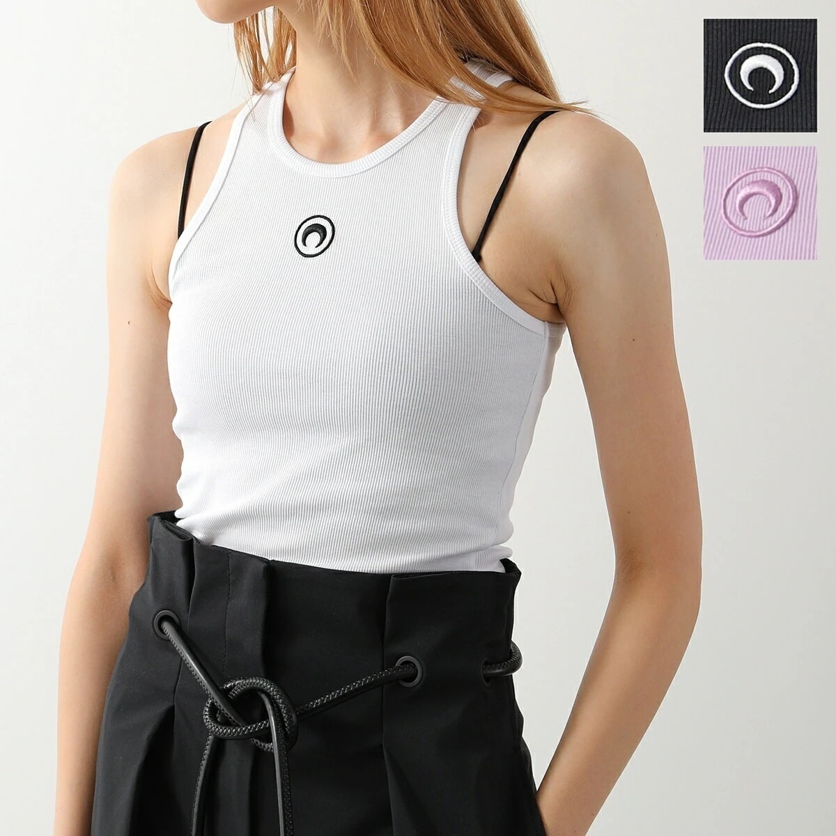 Marine Serre マリーン セル タンクトップ MOON LOGO RIBBED JERSEY TANK TOP WTO089 WTT014 WTT014A レディース 三日月 アメリカンスリ