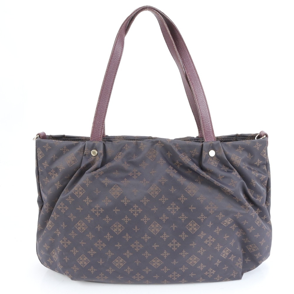 美品 モノグラム レザー×ナイロン トート バッグ 肩掛け ショルダー ハンド A4 レディース RCE CN5-4 中古