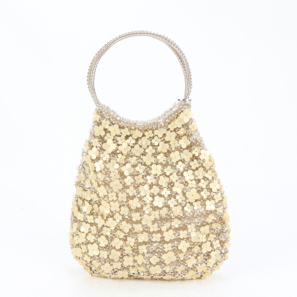 美品 ワイヤーバッグ フラワー パール ビジュー トート バッグ 肩掛け ショルダー ハンド レディース ECE CP16-2 中古 9,324円