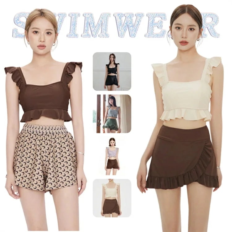 水着 タンキニ レディース 体型カバー かわいい フリル 韓国 小胸 水着 露出控えめ 水着 タンキニ セパレート スカート ショートパンツ 上下セット 可愛い水着 安全パンツ みずぎ 学生 大人