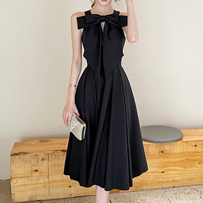 ドレス ワンピース 演奏会 発表会 ステージ 舞台 キャバ 衣装 コスプレ コスチューム 演劇 ラウンジ クラブ ミモレ 袖なし ノースリーブ オフショル フレア Aライン リボン ハイウエスト