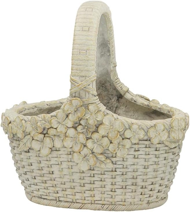 アンティーク調 可憐なバスケット型プランター 幅34.5cm シックな1ハンドル鉢 植木鉢 花鉢