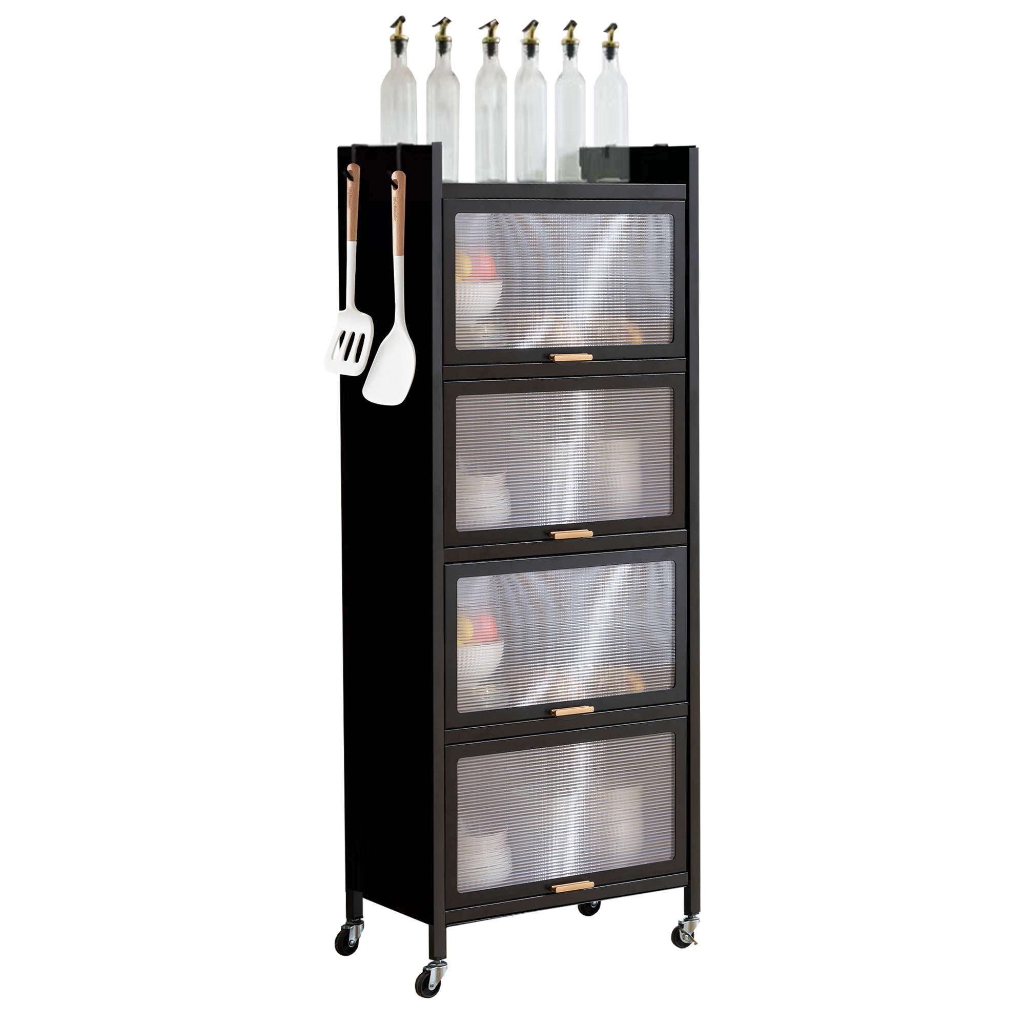 食器棚 キッチン収納 オープンラック キッチンラック 5段 本棚 収納棚 大容量 透明扉付 防塵 作業台 キッチン 多機能収納ラック リビングルーム 寢室 ホームオフィス 省スペース 頑丈 キャスタ