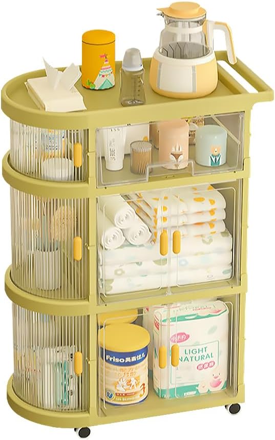 SUKIZUKI ベビーワゴン 収納カート 収納ワゴン 折りたたみ キャスタワゴン ベビー用品収納ワゴン キャスター付き 引き出し 可動式 小物収納 新生児 キッズ 子供 (グーリン)