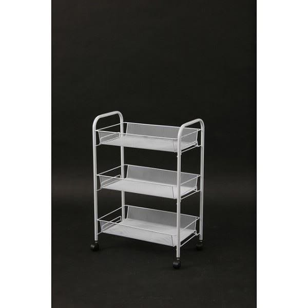 ワゴンラック/メッシュトローリー3段 スチール キャスター付き 幅43.5cm奥行26cm WH ホワイト（白）組立品