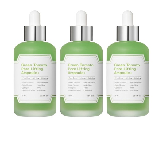 【毛穴引き締めケア】グリーントマトポアリフティングアンプルプラス 75ml×3本 セラムタイプ ヒアルロン酸 コラーゲン セラミド配合 保湿ケア ハリ弾力ケア 皮脂コントロール