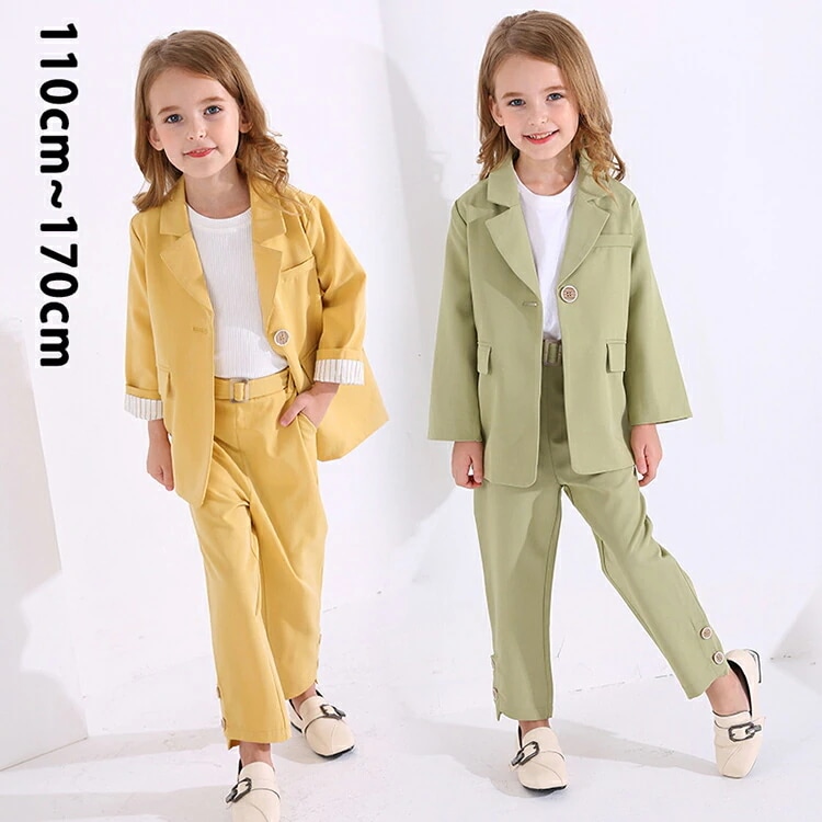 卒業式 パンツスーツ 女の子 入学式 韓国 制服 ピアノ発表会 卒服 ブレザー 2点セット 卒業式 スーツ 女の子 160 子供 フォーマルスーツ 女の子 スーツ ジャケット 子供 発表会 キッズ 緑