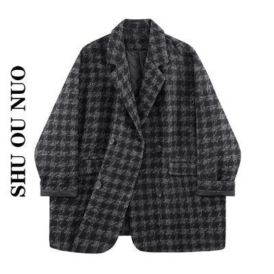【送料無料】レディース 2カラー コート ジャケット 千鳥格子 モノトーン オーバーサイズ