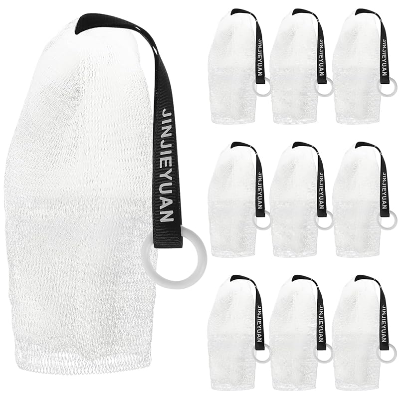 FRCOLOR 20個 泡立てネット 石鹸ネット ソープバッグ 二層 リング付 シャボン玉メーカー ソープ収納袋 ボンジ メッシュ 泡が作れる洗顔フォーム 濃密泡 毛穴ケア 洗顔ネット