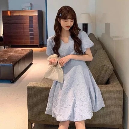 Vネック半袖ワンピース ワンピース フレアワンピース ワンピドレス ミニ ミニ丈 ショート ショート丈 袖あり 半袖 パフスリーブ Vネック フレア Aライン ハイウエスト かわいい 大人可愛い