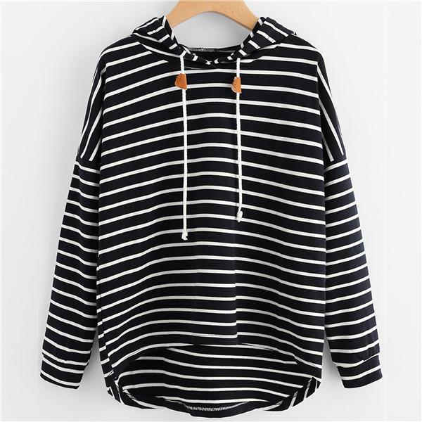 Tシャツ 長袖 レディース ブラウス パーカー フード付き ストライプ柄 上品 春 夏 秋 大きいサイズ おしゃれ 通勤 通学 柔らかい 高級感 新作
