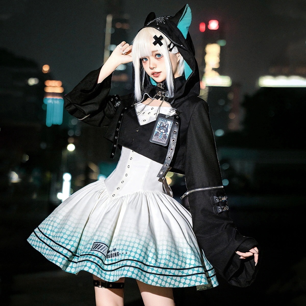 正規品デザイン電子猫猫lolitaコートワンピースサブカルチャーy2kパンクセット